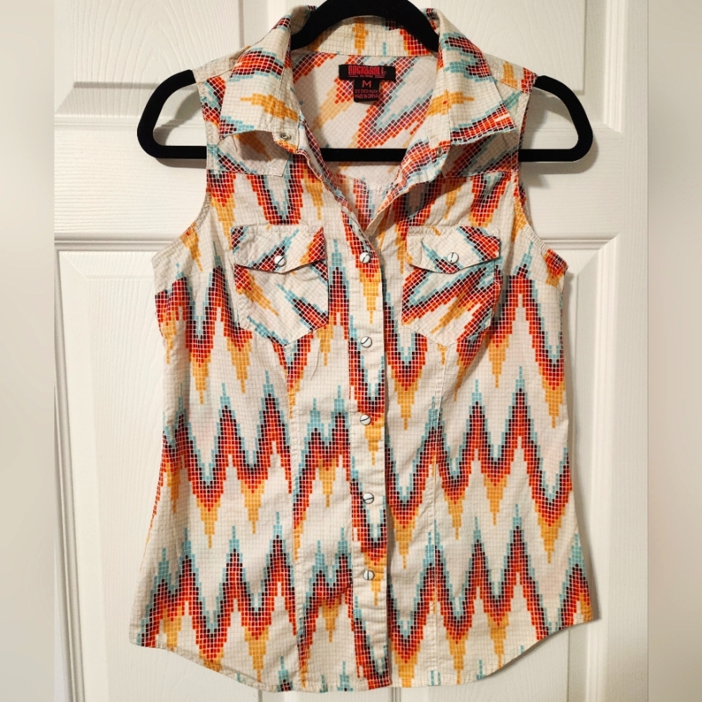 Womens western pearl-snap tank top